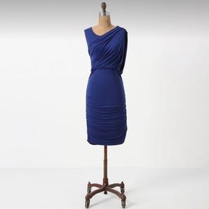 Anthropologie Bordeaux- Given Then Gathered Column Dress in Sapphire, Size Small